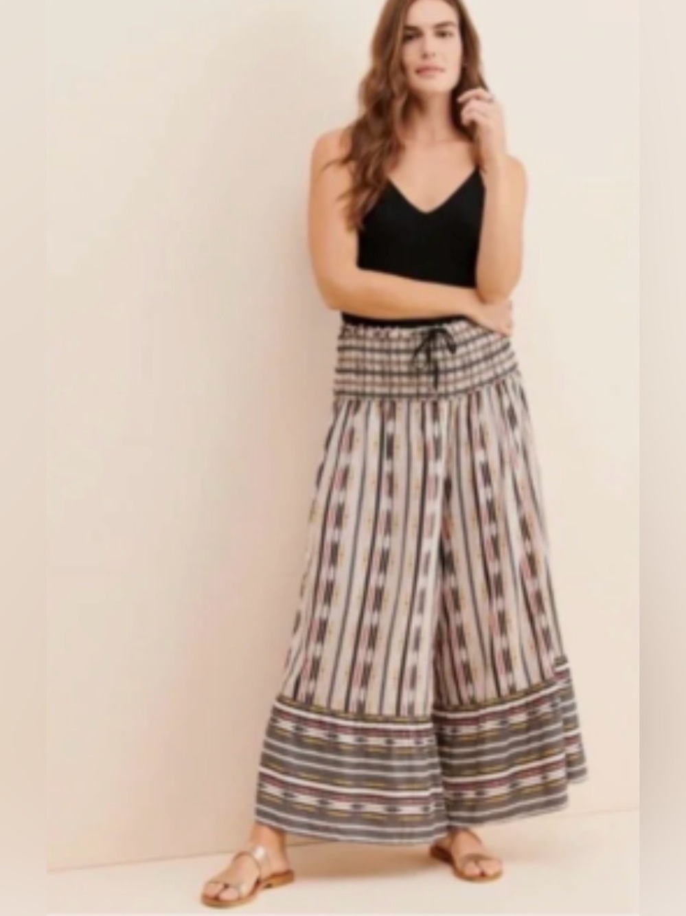 Anthropologie Maeve Zamirah Smocked Wide-Leg Ruffle Pants Striped Boho